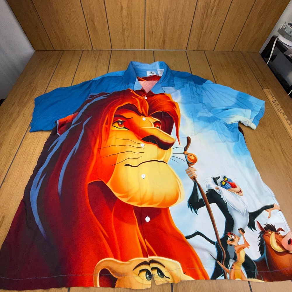 Disney The Lion King Mens 3XL Simba Mufasa Rafiki Graphic Button Down Shirt